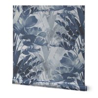 Exotic Banana Palm Leaves in Blue and White Colors