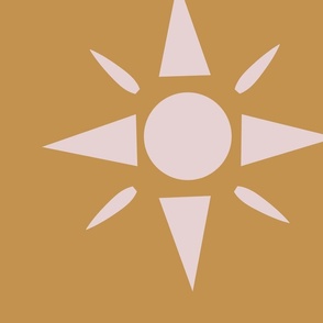Pink sun and moon on  brown background