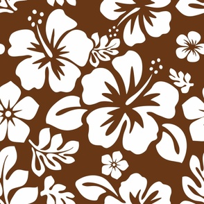 White Hawaiian Flowers on Brown -Medium Size