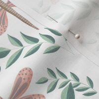 Leaf and butterfly - peach & green