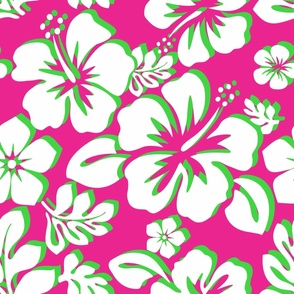 Preppy Surfer Girl Hot Pink and Lime Green Hawaiian Flowers - Medium Scale -
