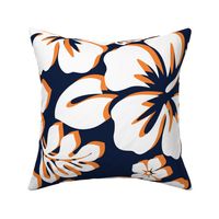 White and Orange Hawaiian Flowers on Navy Blue - Medium Size