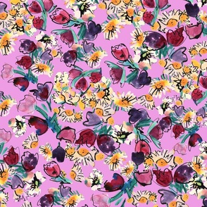Happy daisy multi-directional expressive  watercolour floral - pink
