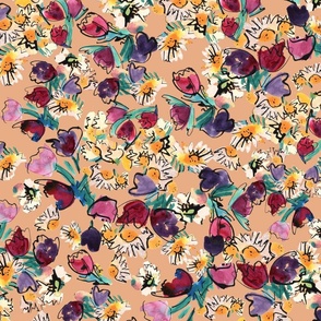 Happy daisy multi-directional expressive  watercolour floral - peach