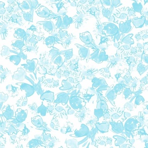 Happy daisy multi-directional expressive watercolour floral - mono blue