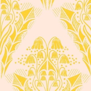 Block Print Small Dainty Wildflowers -Golden Yellow on Cream