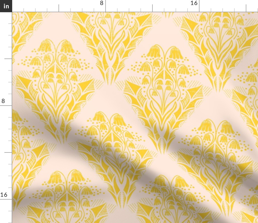 Block Print Small Dainty Wildflowers -Golden Yellow on Cream