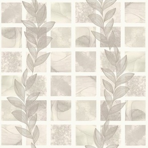 Welcoming Walls (Beige) - Beige Line Art Branches Climbing Wall of Beige-Toned Alcohol Ink Tiles