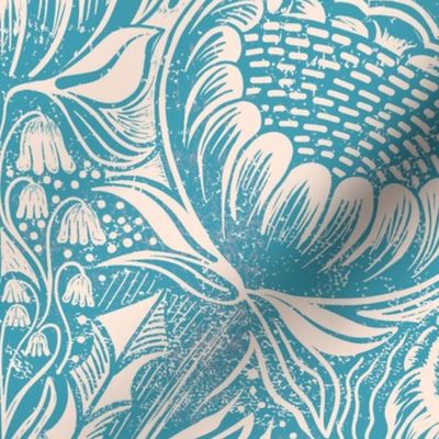 Block Print Wildflowers Ogee Pattern - Teal