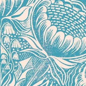 Block Print Wildflowers Ogee Pattern - Teal