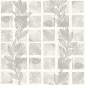 Welcoming Walls (Lt.Gray) - Gray Line Art Branches Climbing Wall of Gray-Toned Alcohol Ink Tiles
