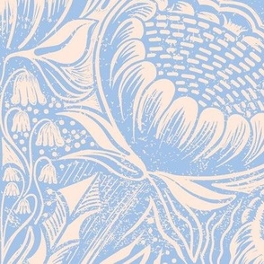 Block Print Wildflowers Ogee Pattern - Light Blue