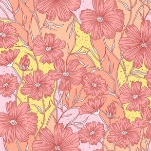 Abstract Colorful Floral - Modern Floral - Botanical - Floral  Wallpaper - Groovy Floral Pattern - Boho Floral
