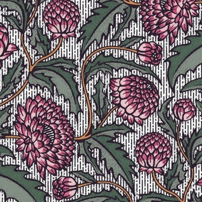 Chrysanthemum Wood Block Print - Traditional Rose - Victorian Garden Flowers