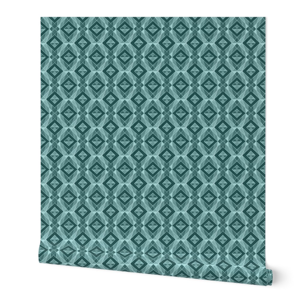 Chic mono abstract squares in  turquoise harmony // mini scale 0016 A // symmetrical squares triangles rhombuses blue teal green monochrome Monochromatic geometric