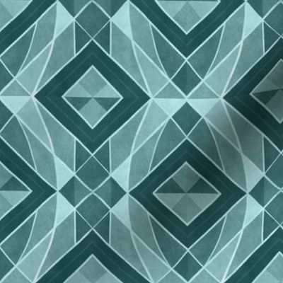 Monochromatic modern geometric  // small scale 0016 A // symmetrical squares triangles rhombuses blue teal green monochrome abstract squares in  turquoise harmony