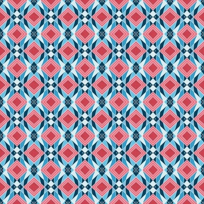 Multicolored geometric abstract squares // mini scale 0022 C // symmetrical squares triangles rhombuses red blue navy babyblue multicolour harmony