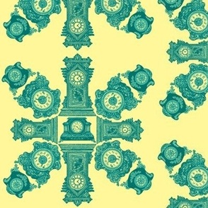 CLOCK DAMASK - IT'S TIME COLLECTION (TEAL)