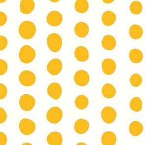 414 - Large scale wonky organic hand drawn irregular golden yellow polka dots in half drop setting 