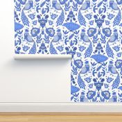 Blue birds folk art inviting walls pattern