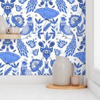Blue birds folk art inviting walls pattern