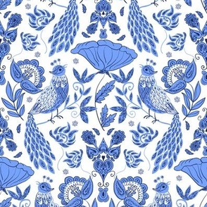 Blue birds folk art inviting walls pattern