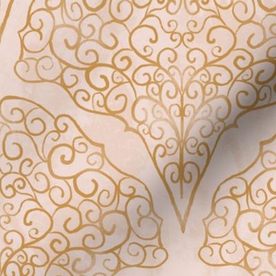 Scrollwork fan tiles gold and cream Medium