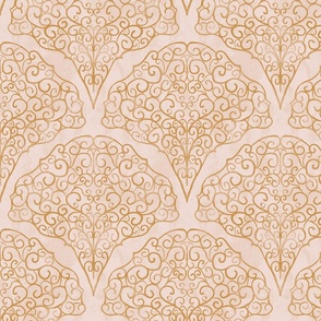 Scrollwork fan tiles gold and cream Medium