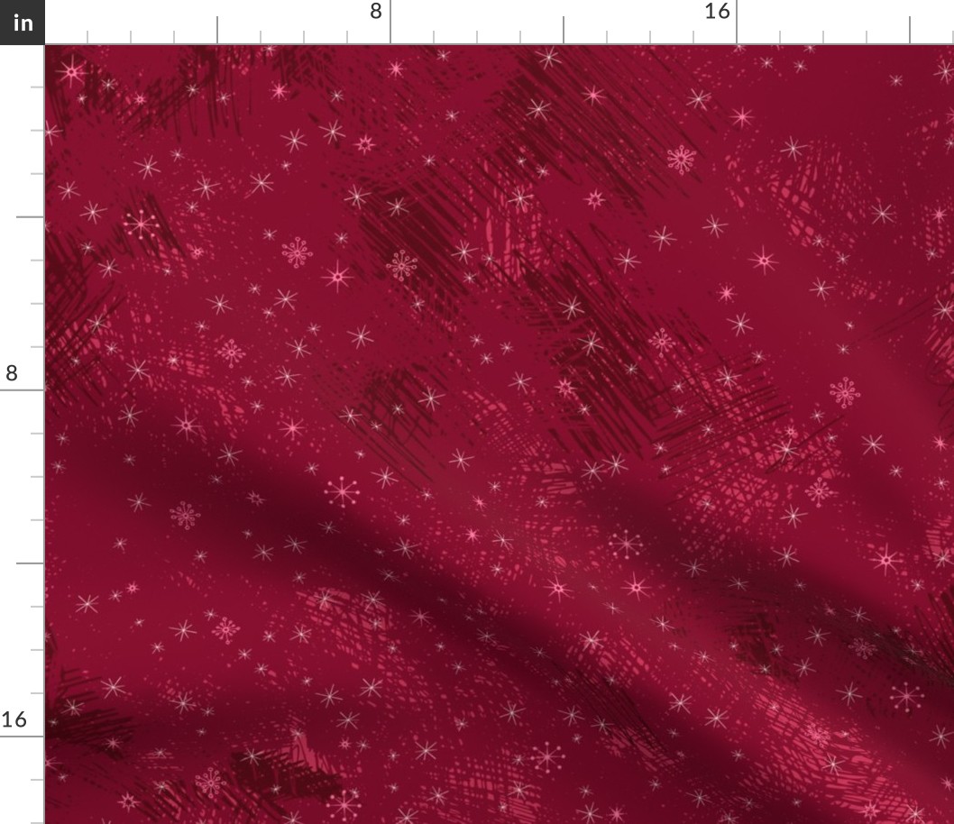 Hand drawn snowflake pattern in reds and dark reds “stars and snowflakes”