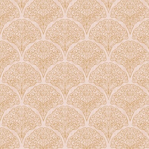 Scrollwork fan tiles gold and cream small
