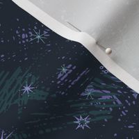 Scruffy snowflake pattern in dark blues, green and lilacs “stars and snowflakes”
