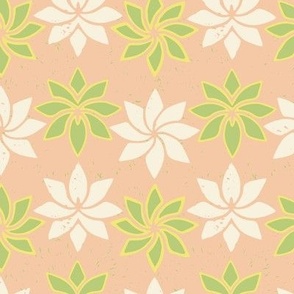  Flowers in sequence, in peaches, lime green and creams “The Orchids”