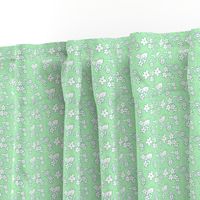 1:6 scale green with white flowers Dollhouse fabric, wallpaper, or miniature projects and decor.