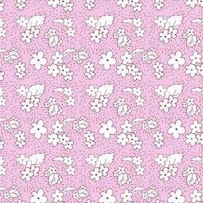 1:6 scale pink with white flowers for Dollhouse fabric, wallpaper, or miniature projects and decor.