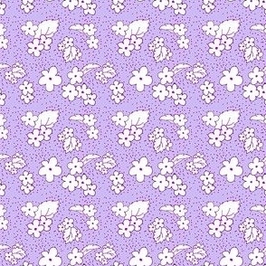 1:6 scale purple with white flowers for Dollhouse fabric, wallpaper, or miniature projects and decor.