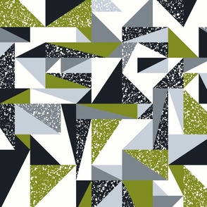 Black and Off White with Green Abstract Geometric Wallpaper