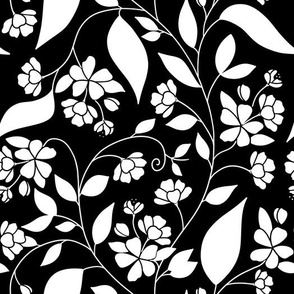 wildflower vines, black and white