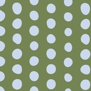 414 - Large scale green and blue organic wonky irregular polka dots in linear formation for kids apparel, children bed linen, nursery accessories and wallpaper