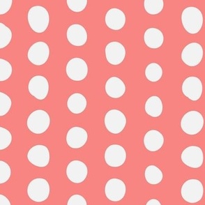 414 - Large scale watermelon springtime pink organic wonky irregular polka dots in linear formation for kids apparel, children bed linen, nursery accessories and wallpaper