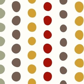 414 - Large scale stripes of mustard, red and grey organic wonky irregular polka dots in linear formation for kids apparel, children bed linen, nursery accessories and wallpaper