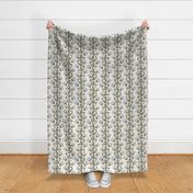 412 $ -  Medium scale  pale blue, sage green and off white Pohutukawa (metrosideros) folk Scandi primitive  style floral vibe for wallpaper, tablecloth, sheets, duvet covers and curtains. 