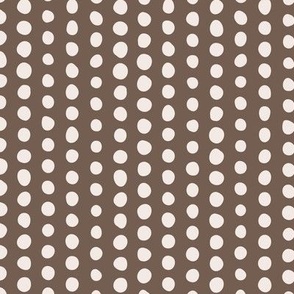 414 - Small scale cool neutral donkey grey and off white organic wonky irregular polka dots in linear formation for kids apparel, children bed linen, nursery accessories and wallpaper