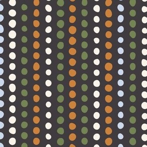 414 - Small scale stripes of organic wonky irregular polka dots in linear formation for kids apparel, children bed linen, nursery accessories and wallpaper