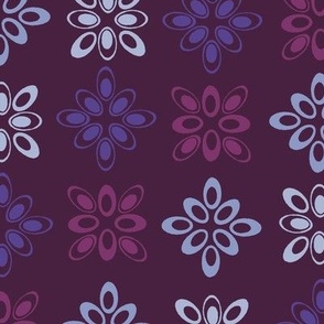  Ellipse petalled flowers, in burgundy, lilacs, purple and pinks “Diamond Ellipse”