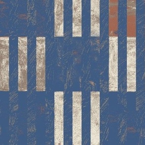 Blue Stripes with Blue, Rust and Cream Checker Board