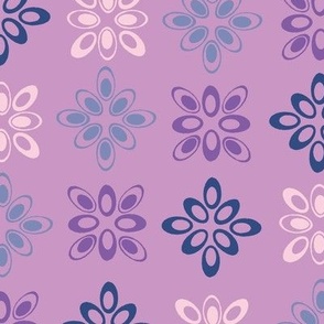  Retro flower design “Diamond Ellipse” in pastel pinks, lilacs and purples