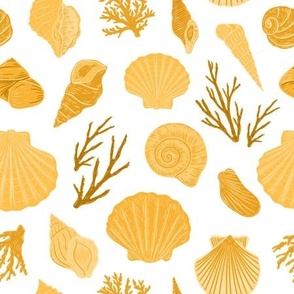 Sea Shells by the Seashore - Large - Rhythm of the Tides - Yellow, Mustard, Shells, Seashells, Ocean, Coastal