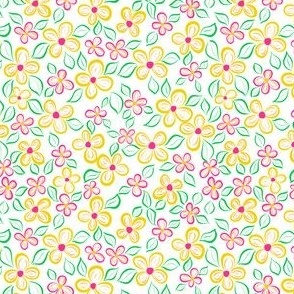 Tiny Pink and Yellow Doodled Floral