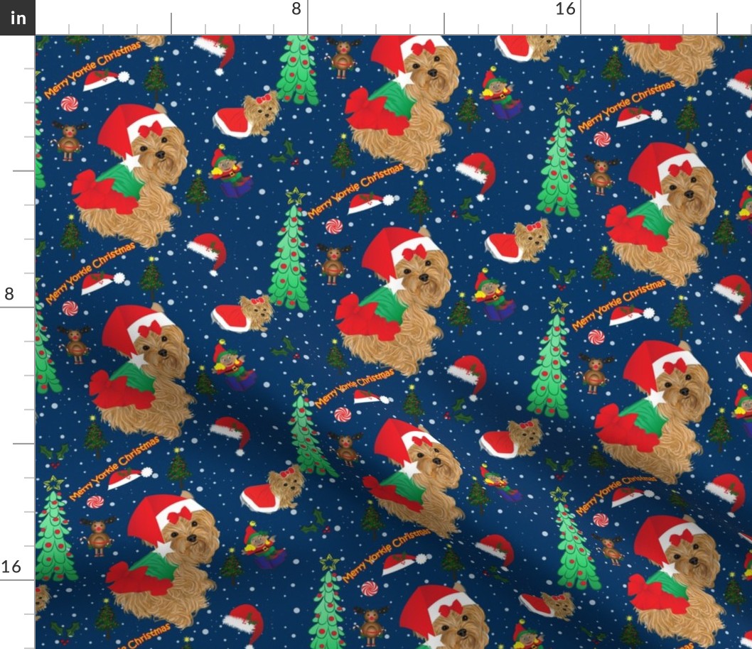 Yorkie Christmas Fabric