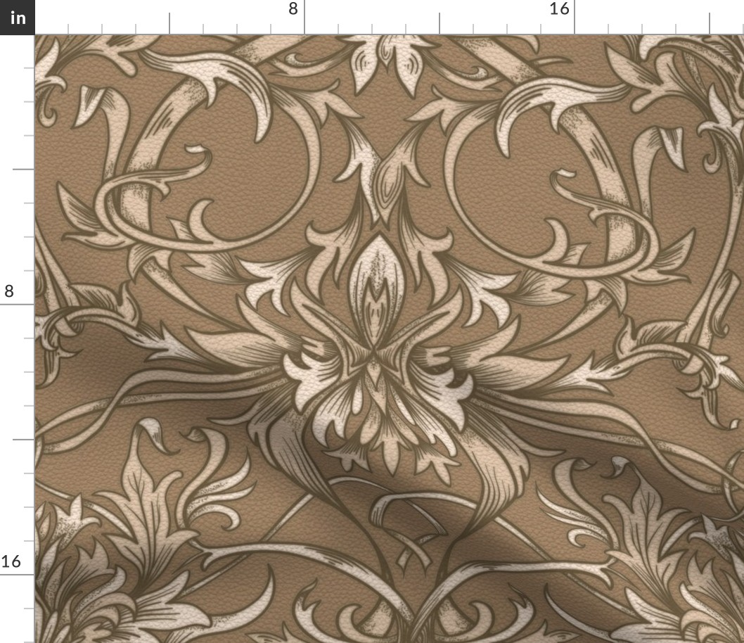 Western Taupe Leather Scrollwork